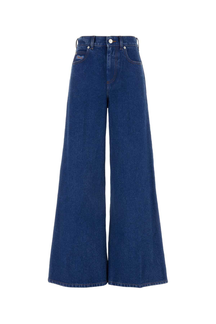 Marni Logo-embroidered Five-pocket Wide-leg Denim Jeans In Blue