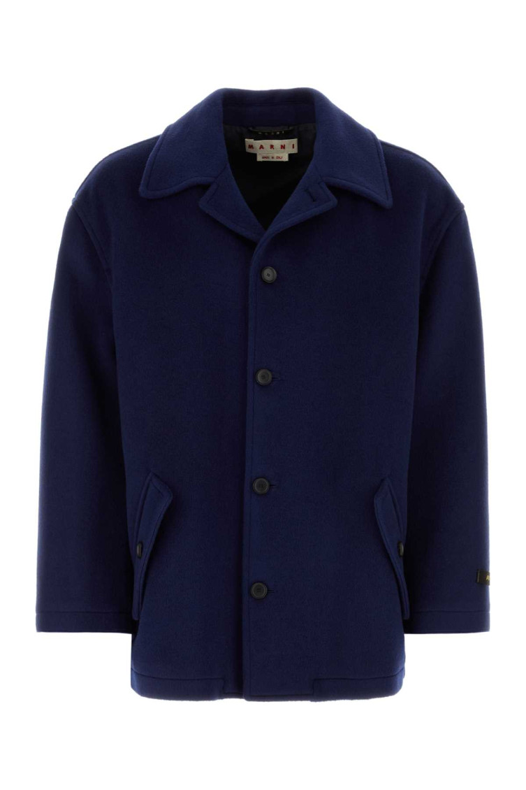 Marni Blue Wool Blend Coat In Dark Blue