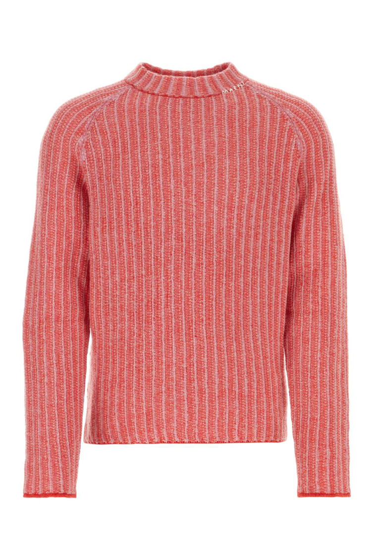 Shop Marni Red Embroidered Wool Sweater