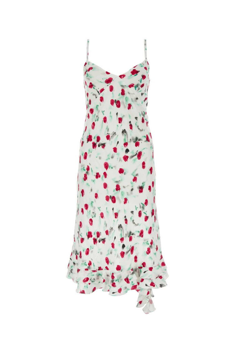Marni Reverie V Neck Midi Dress Lily White In Multicolor