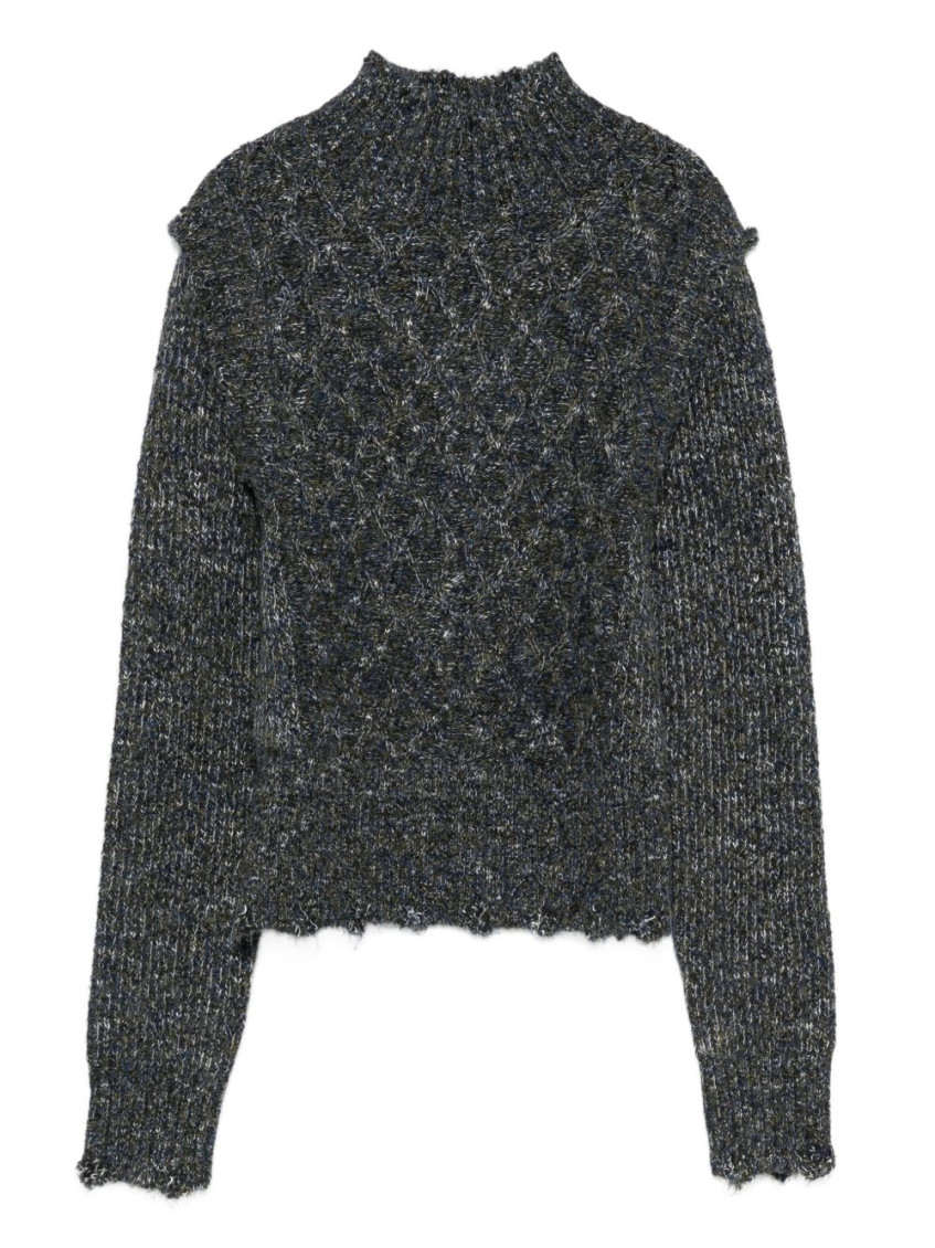 Pinko Textured Knit Sweater With High Neckline In Gray