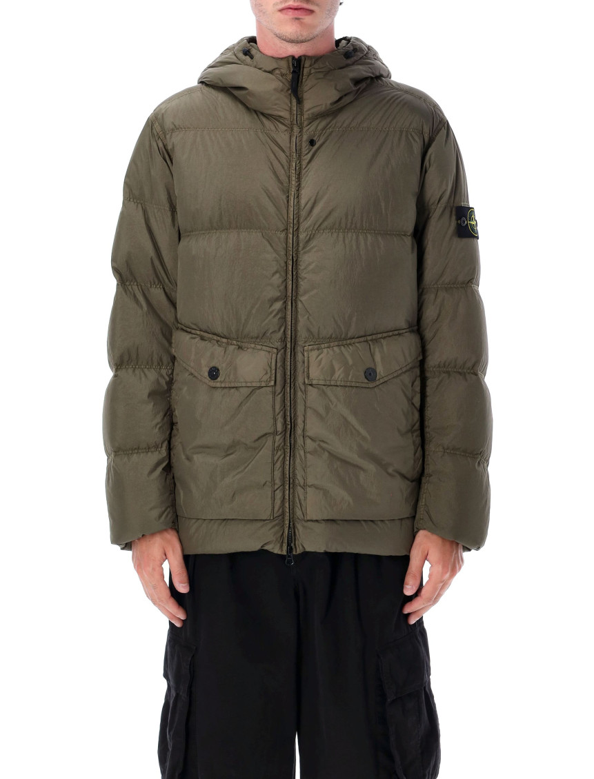 Stone Island Quilted Down Jacket With Fixed Hood In Gray