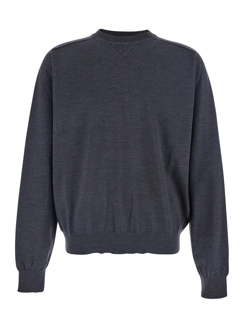 Jacquemus Dark Grey Crewneck Embroidered Sweater In Blue
