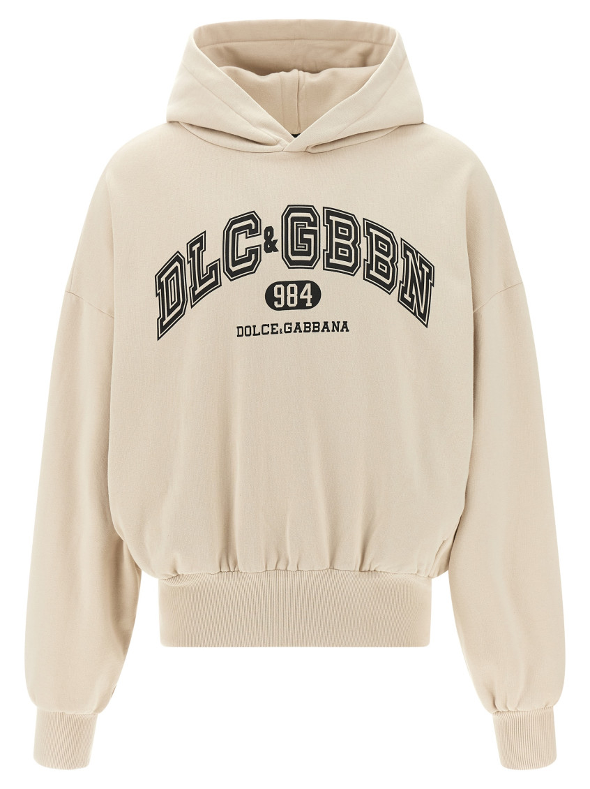 Dolce & Gabbana Hooded Sweatshirt In Jersey With Print In Neutral