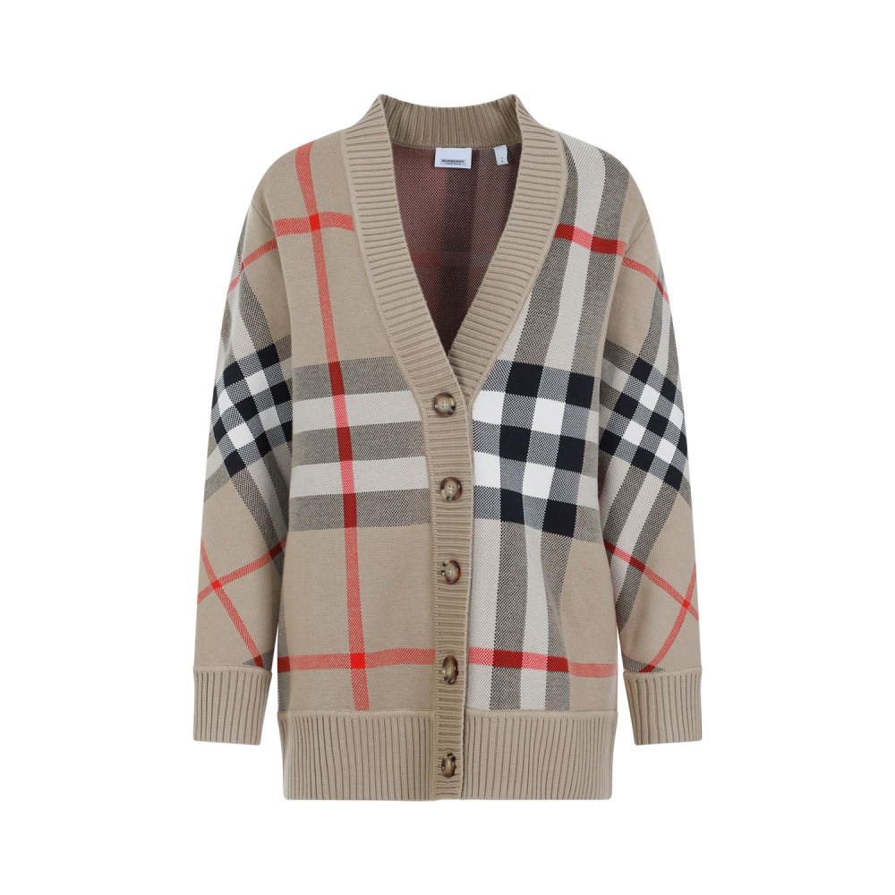 Burberry Beige Check Cardigan In Sand