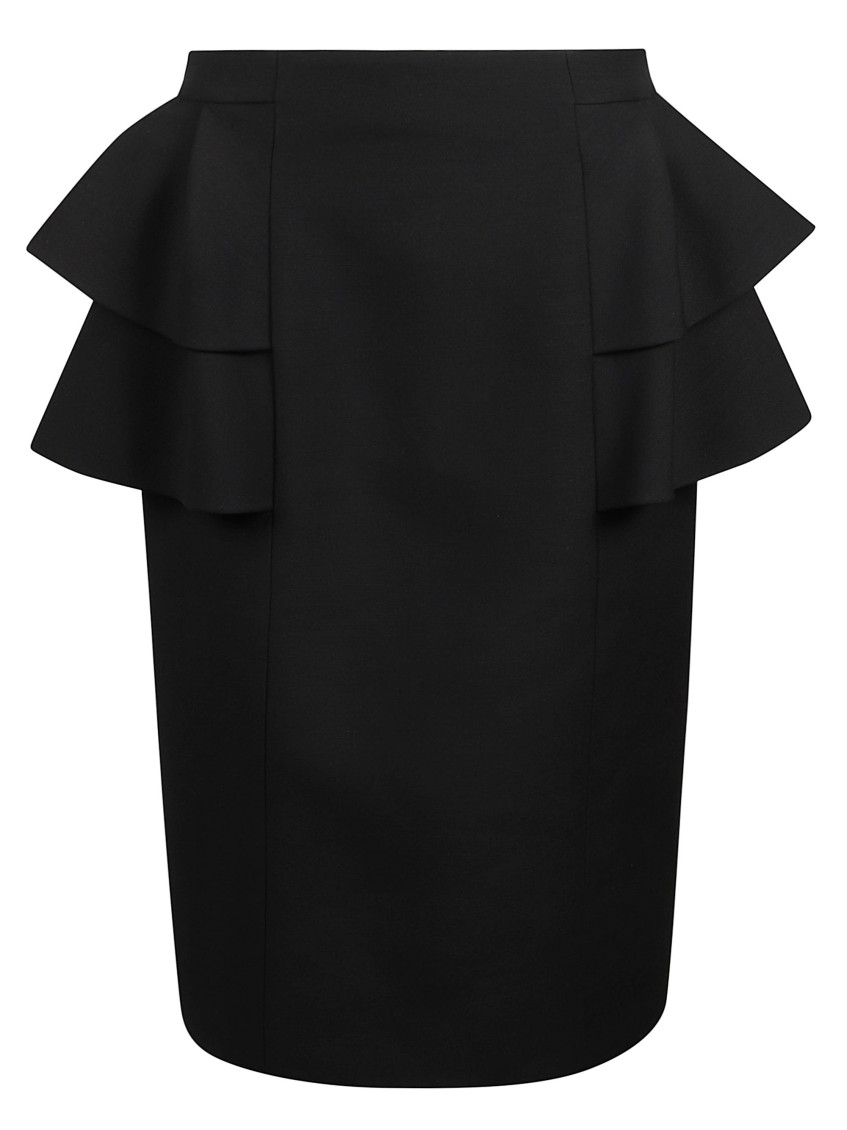 Valentino Couture Crepe Midi Skirt With Ruffle Detail In Black