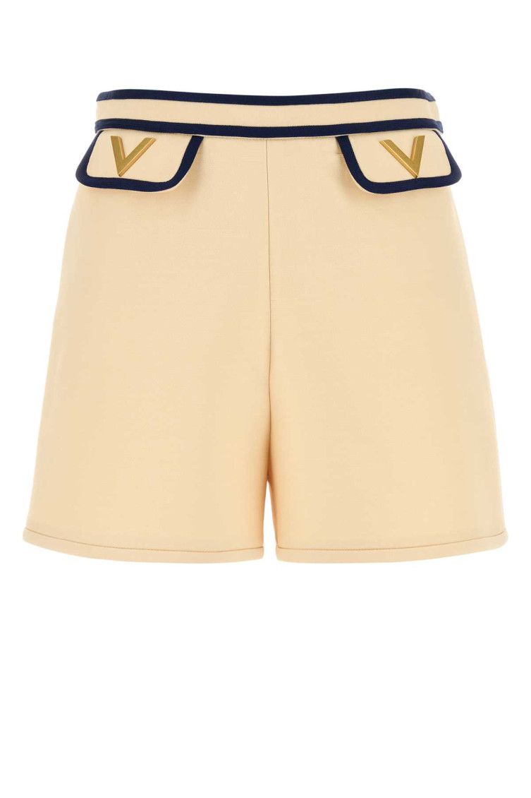 Valentino Cream Crepe Shorts In Brown