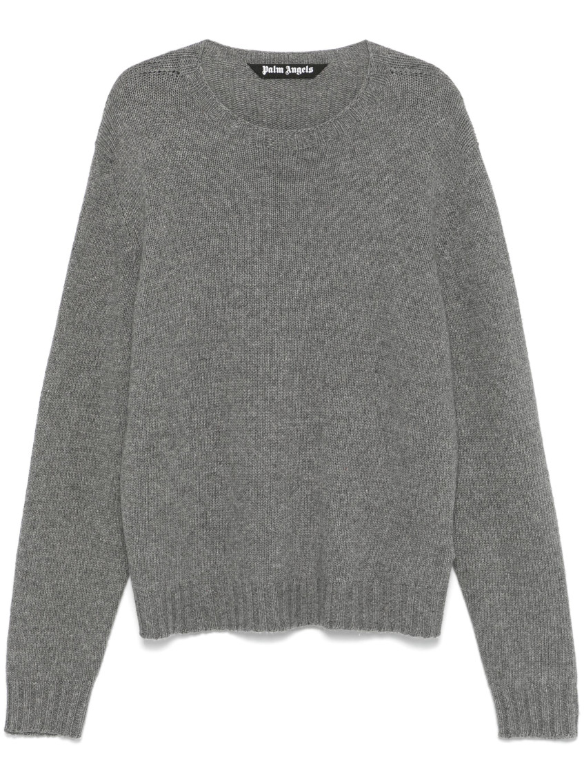 Palm Angels Curved Logo Sweater Grey Melange - Off W In Grey