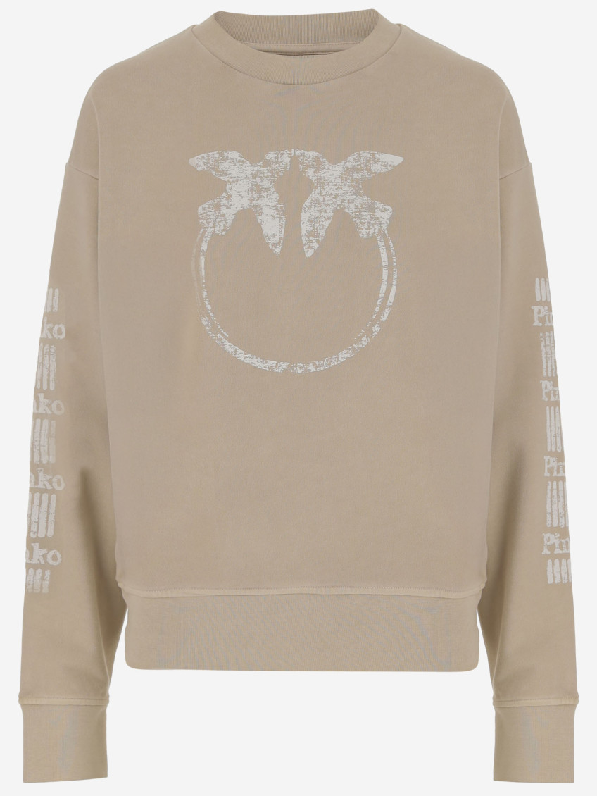 Pinko Beige Embroidered Sweatshirts In Beige
