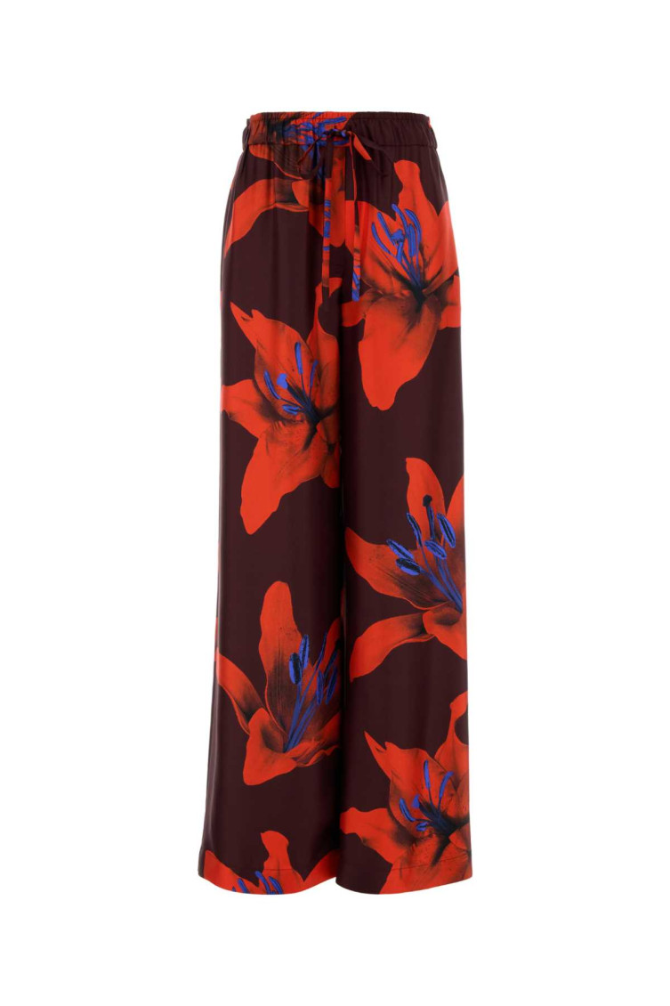 Alexander Mcqueen Wide-leg Silk Twill Trousers With Flame Lily Print In Red