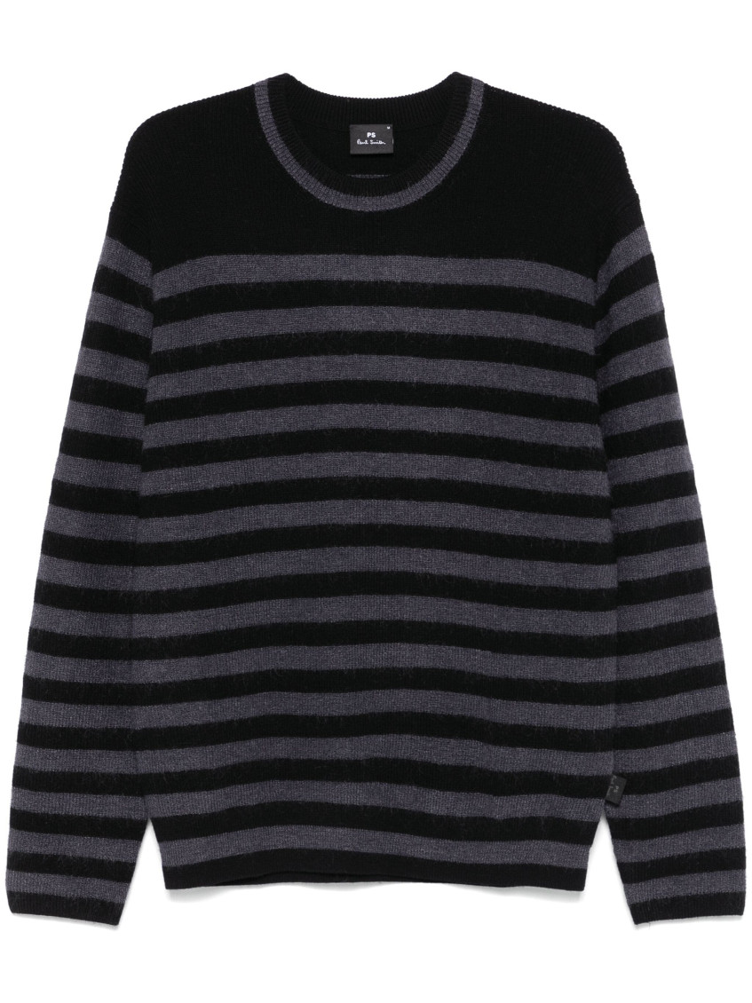 Paul Smith Ps Two-tone Striped Crew-neck Sweater In Black