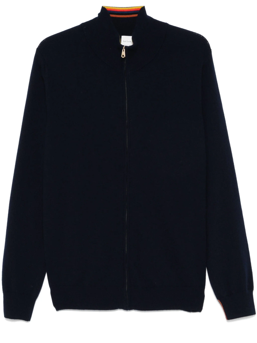 Shop Paul Smith Navy Blue Zip-up Cardigan