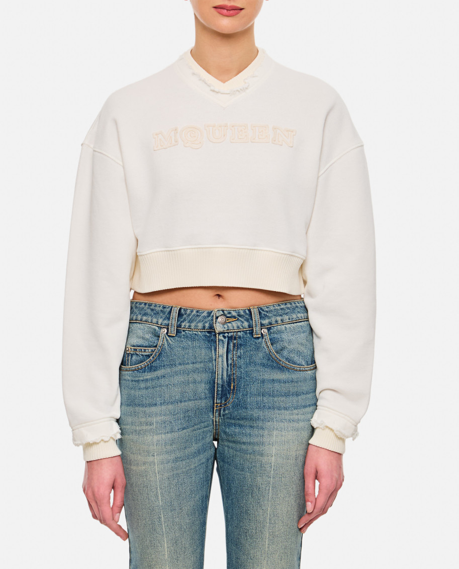 Alexander Mcqueen Cropped Sweatshirt In White