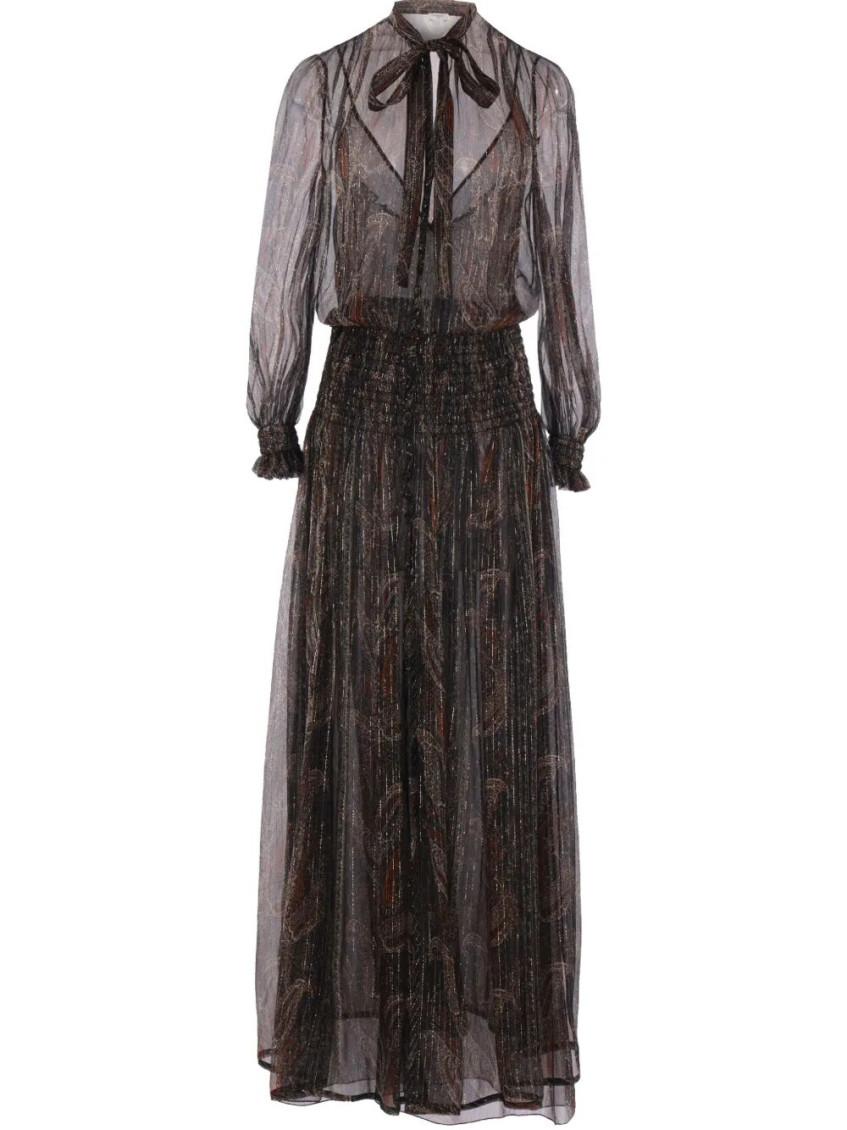 Saint Laurent Long Lavallière Dress In Brown