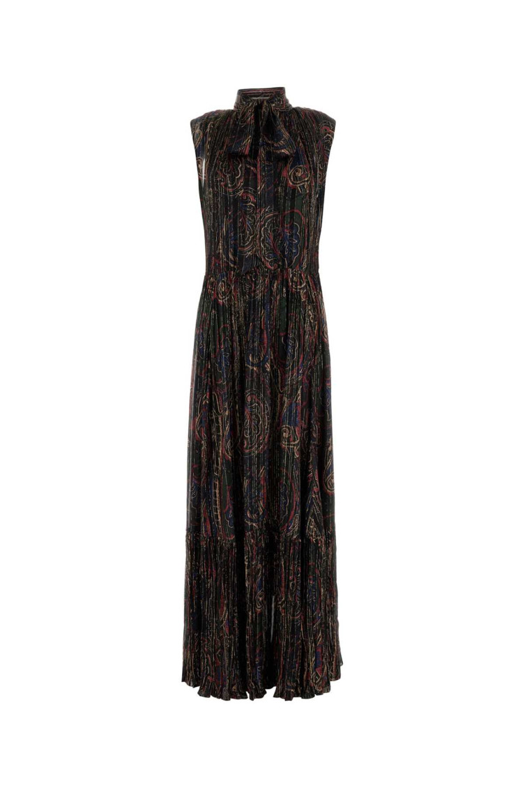 Saint Laurent Pleated Tiered Paisley-print Metallic Silk-blend Georgette Maxi Dress In Multicolor