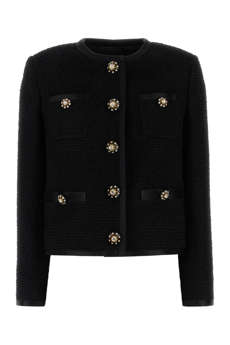 Dolce & Gabbana Jeweled Button Boucle Jacket In Black