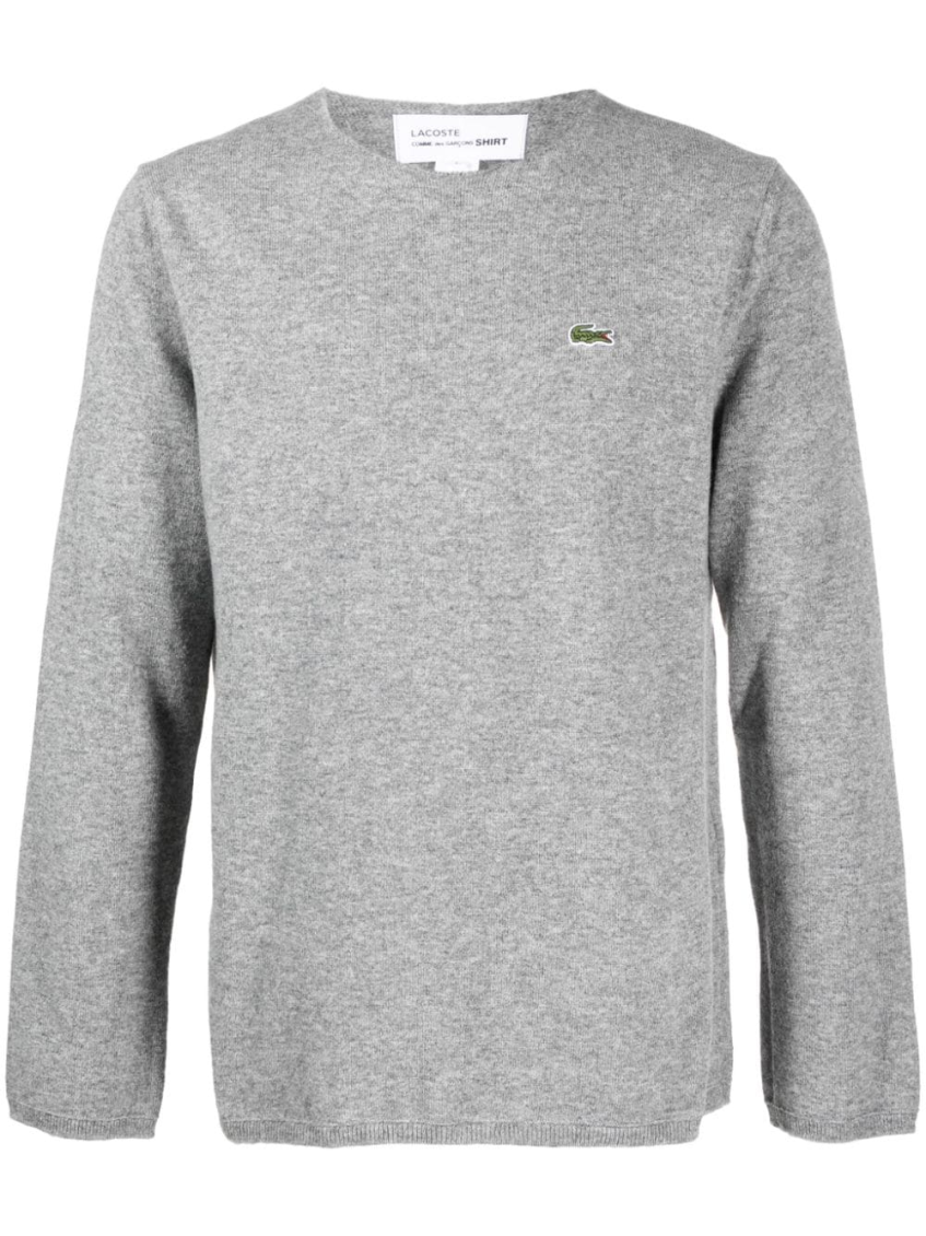 Comme Des Garçons X Lacoste Intarsia Knit Logo Wool Sweater In Grey