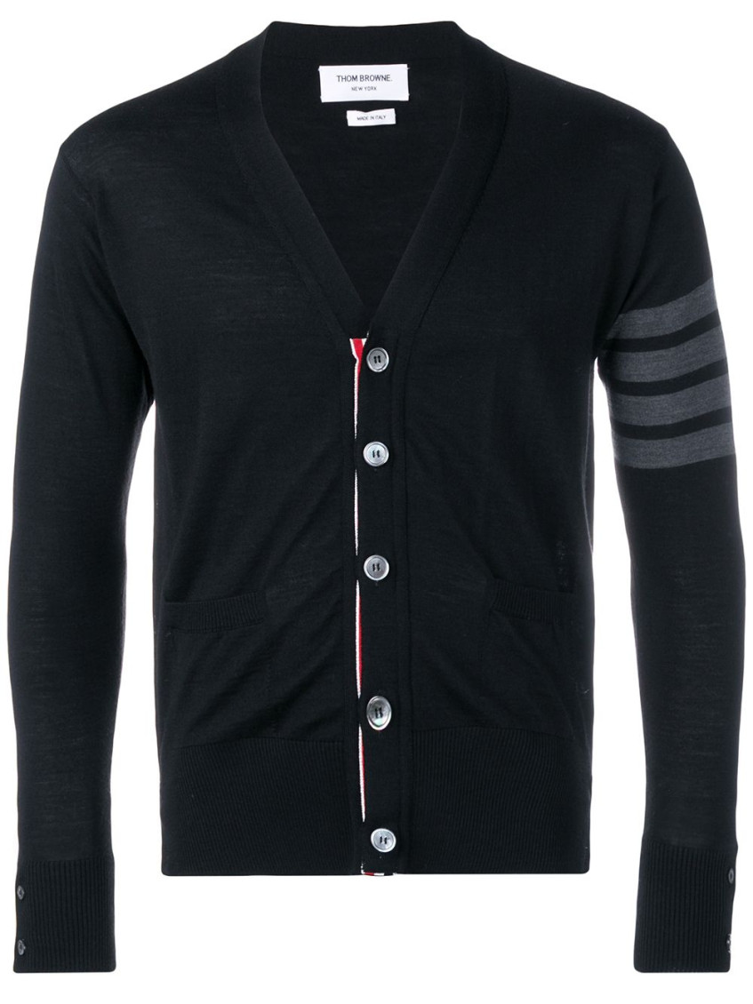 Shop Thom Browne Black Fine Merino Wool V-neck Cardigan