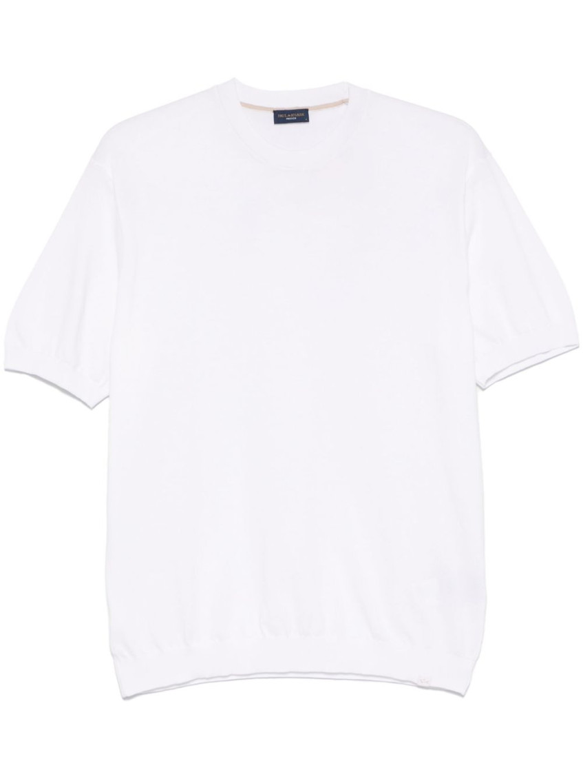 Paul & Shark Ribbed Crew Neck Sweater With Short Sleeves In White