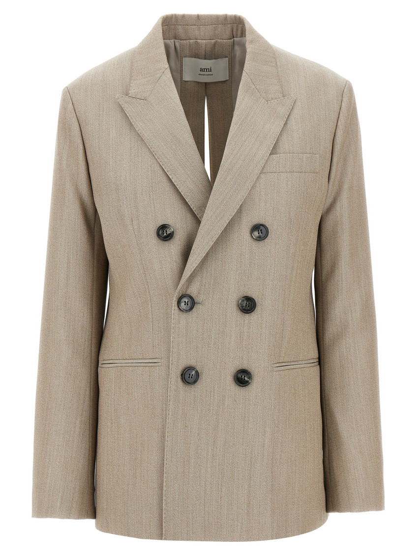 Ami Alexandre Mattiussi Beige Wool Back Slit Double Breasted Jacket Beige In Beige