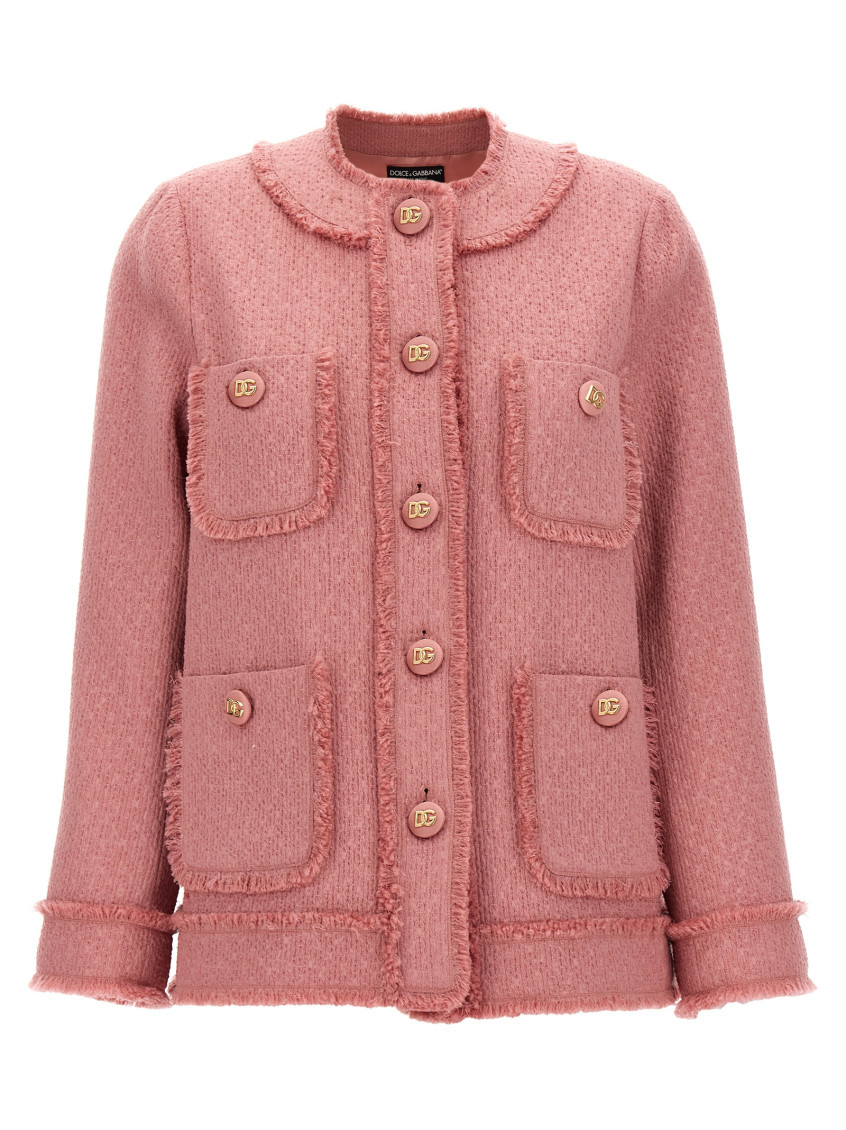 Dolce & Gabbana Rachel Tweed Single-breasted Collarless Jacket In Peach