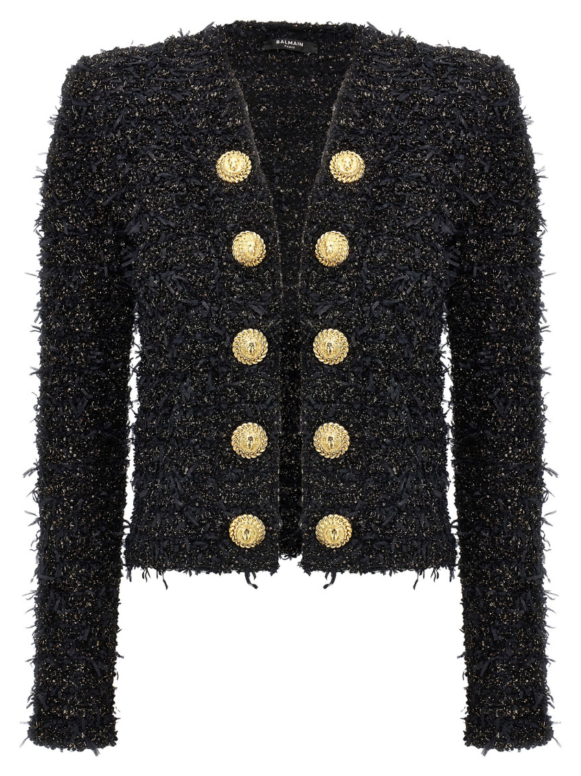Shop Balmain Black Lurex Tweed Blazer