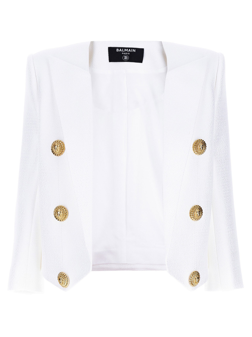 Balmain Double-breasted Spencer Jacket Gold Buttons In White