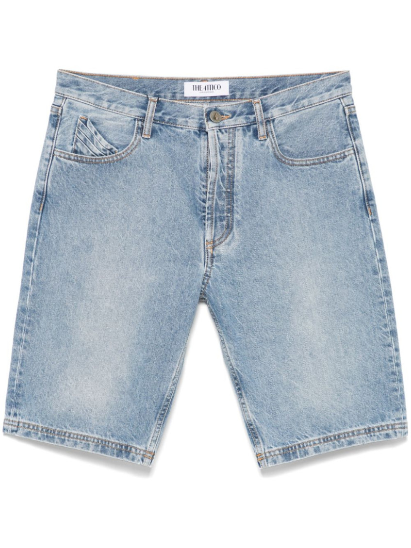 Attico Denim Shorts With Belt Loops In Sky Blue