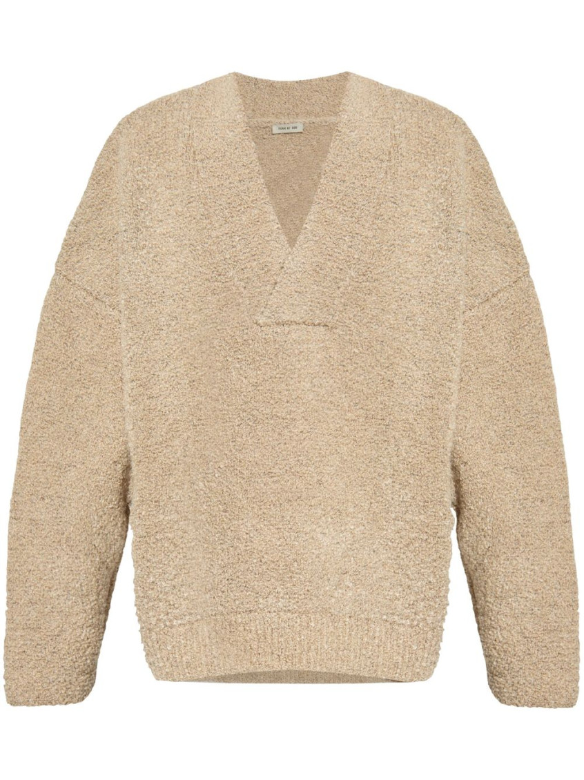 Shop Fear Of God Beige Overlapped V Neck Sweater
