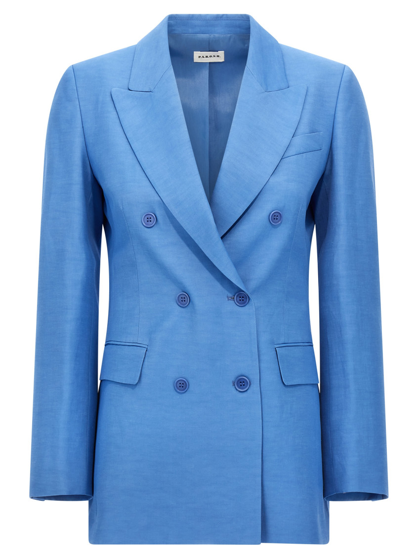 Shop P.a.r.o.s.h Blue Double-breasted Blazer In Light Blue