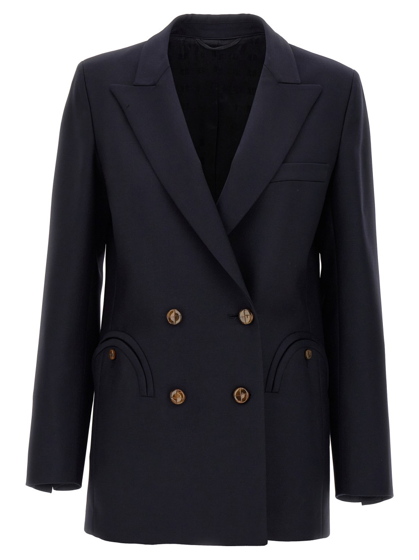Blazé Milano Missy Double-breasted Cotton-blend Blazer In Blue