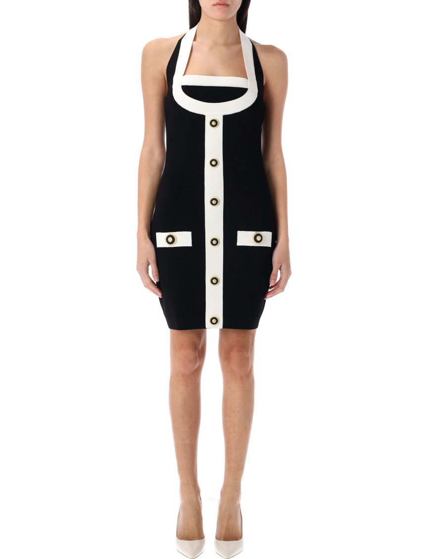 Balmain Black Dress With Square Neckline And Decorative Buttons In Black