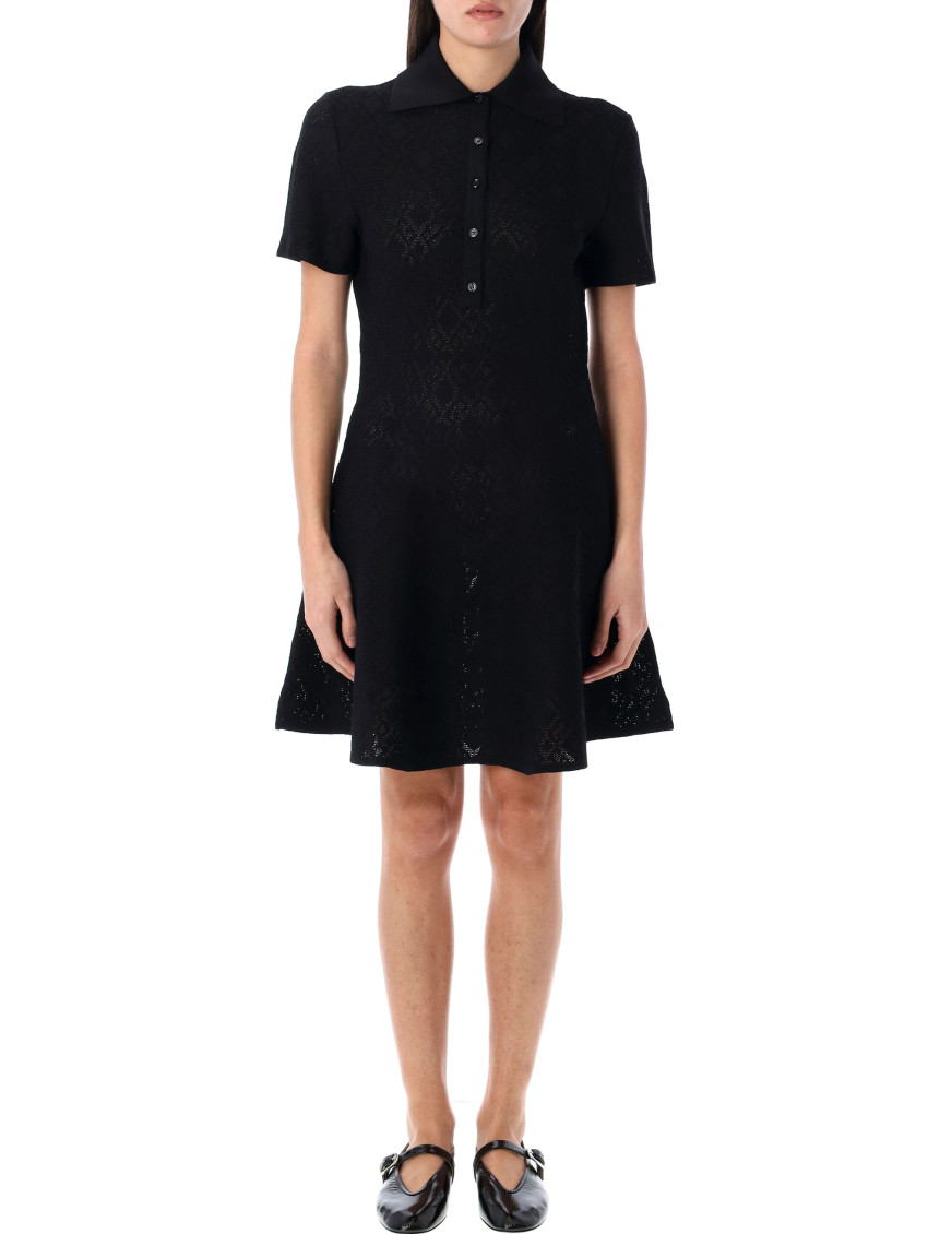Givenchy Black Dress With Polo Shirt Style Collar And All-over Logo Embroidery In Viscose Blend Stre In Black