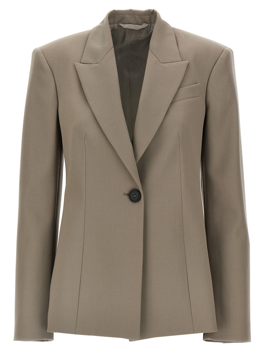 Shop Attico Grey Single-breasted Wool Blazer