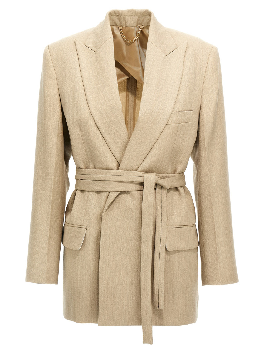 Shop Victoria Beckham Beige Belt Blazer
