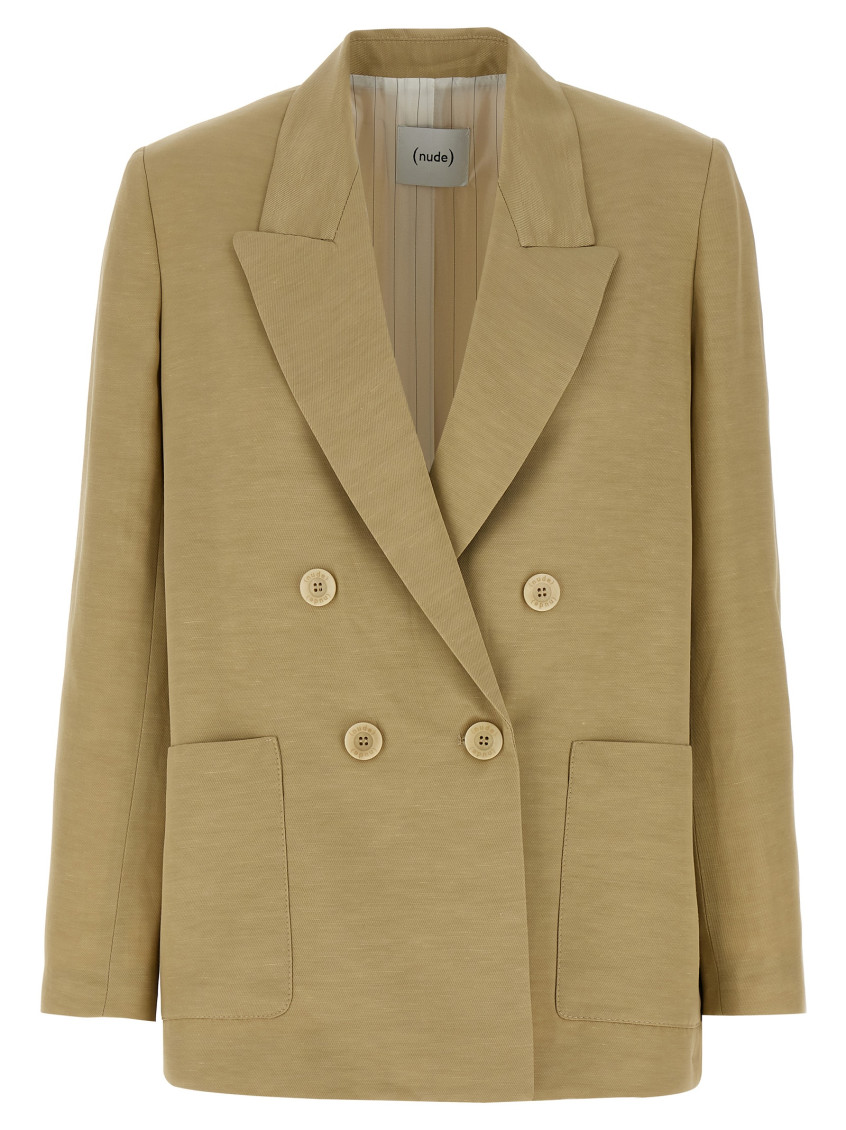 Shop Nude Beige Linen Blazer