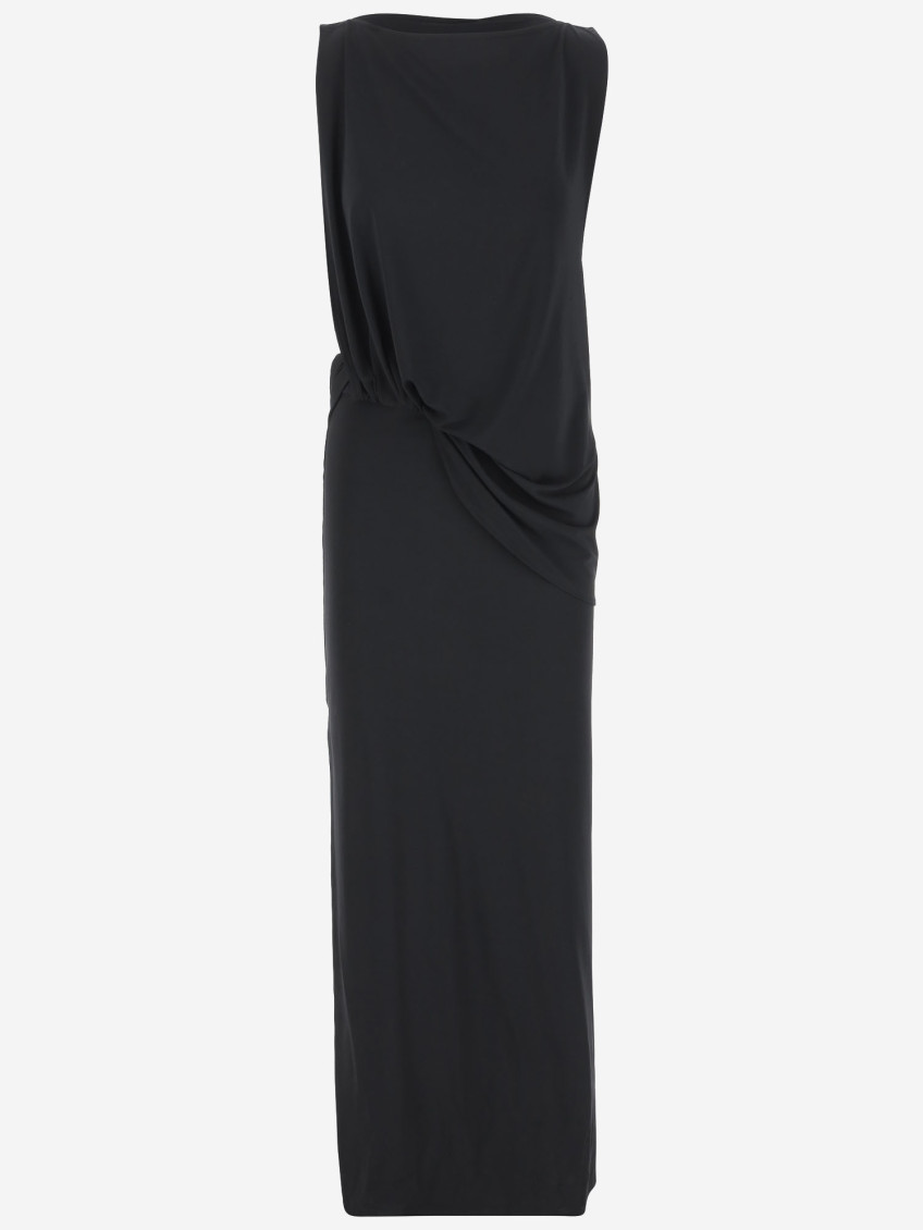 Jacquemus La Robe Peplo Black Long Dress With Square Neck And Cut-out Detail On The Side In Viscose Blend Woma In Black