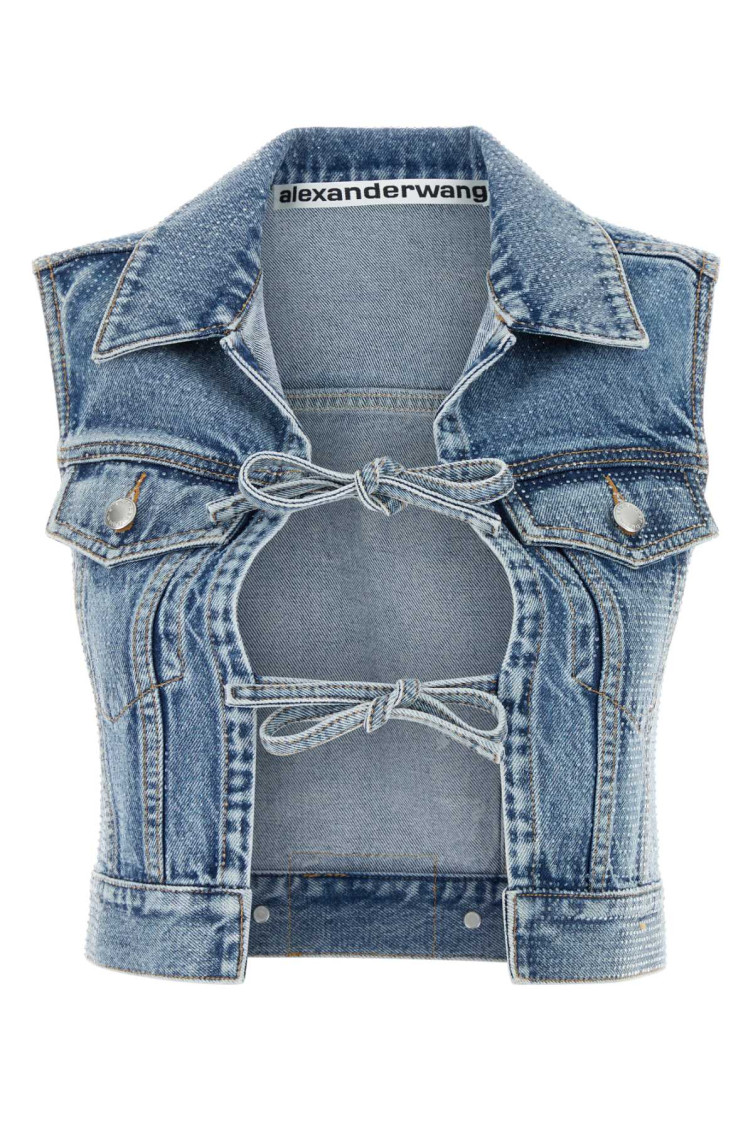 Alexander Wang Blue Embellished Denim Vest In Light Blue