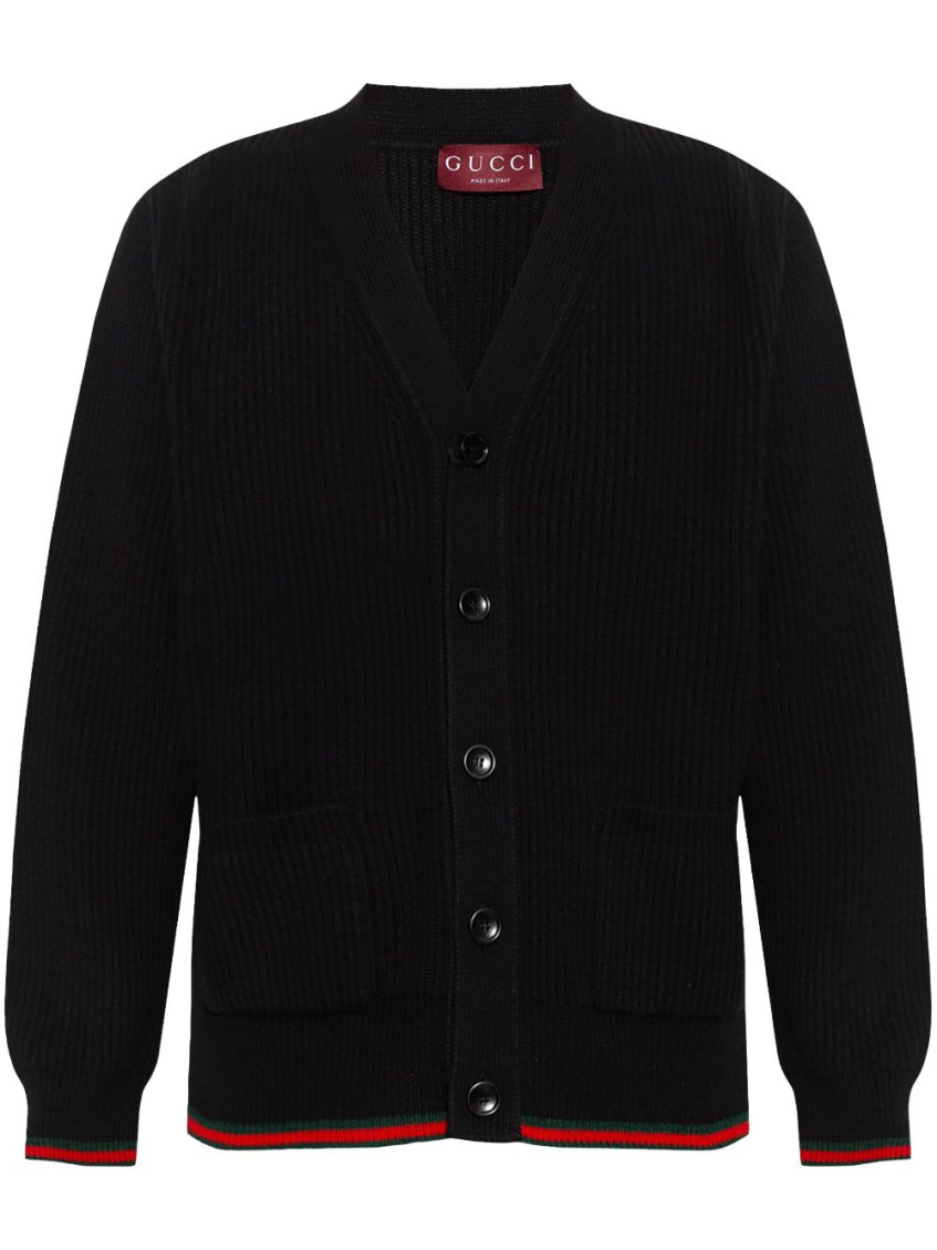 Gucci Black Web Decoration Cardigan In Black