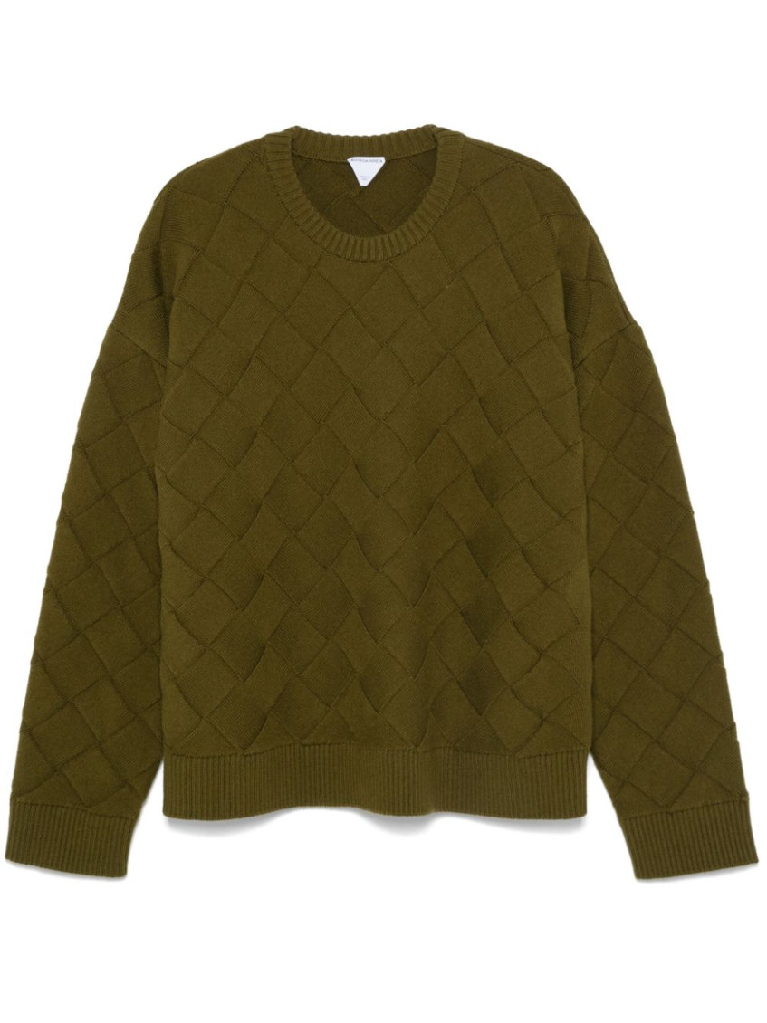 Bottega Veneta Crew Neck Wool Intreccio 3d Knit Sweater In Olive