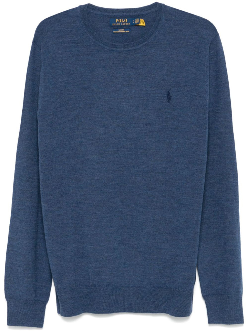 Polo Ralph Lauren Navy Blue Fine Knit Crew Neck Sweater In Navy Blue