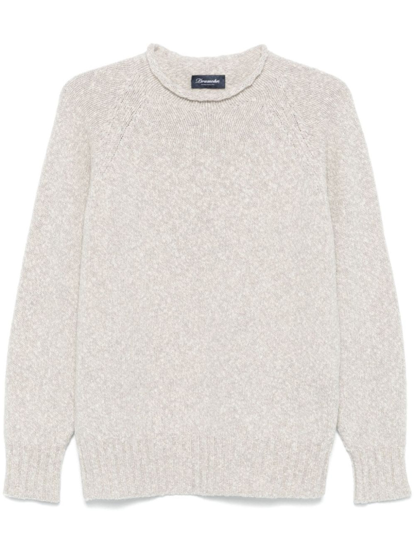 Drumohr Lambswool Crew Neck Sweater With Marl Knit In Beige