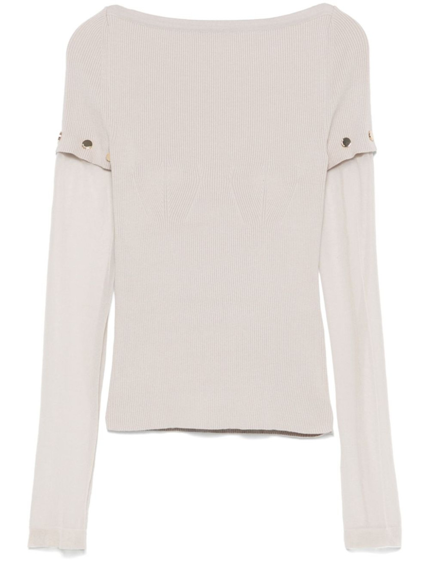 Sportmax Layered Chenille Crewneck Sweater With Detachable Sleeves In Grey