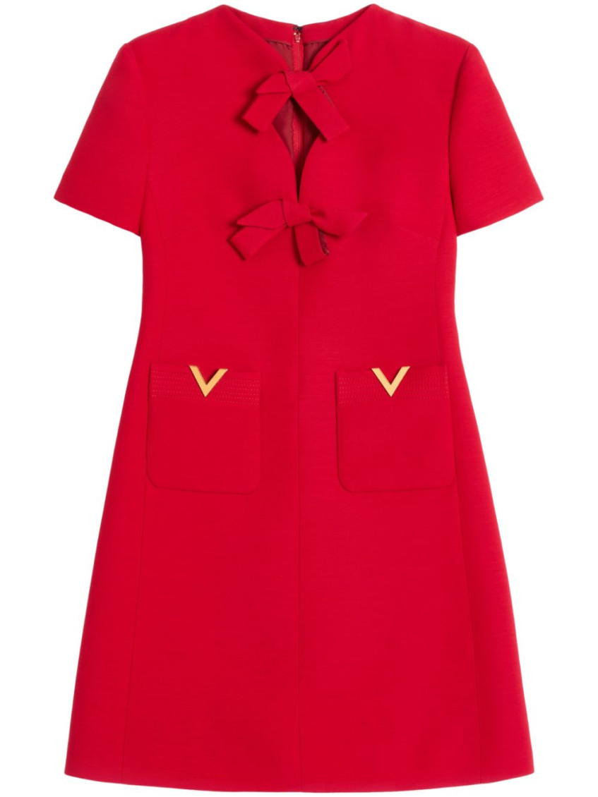 Valentino Fitted Red Dress With Decorative Bows In Red