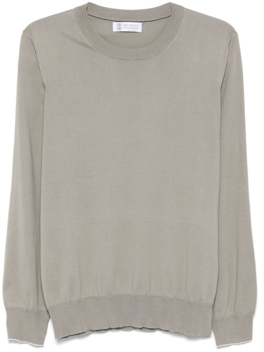 Brunello Cucinelli Lightweight Crew Neck Sweater With Ribbed Cuffs In Light Green