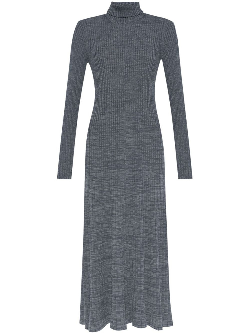 Moncler Ribbed-knit Virgin Wool Maxi Dress In Grey