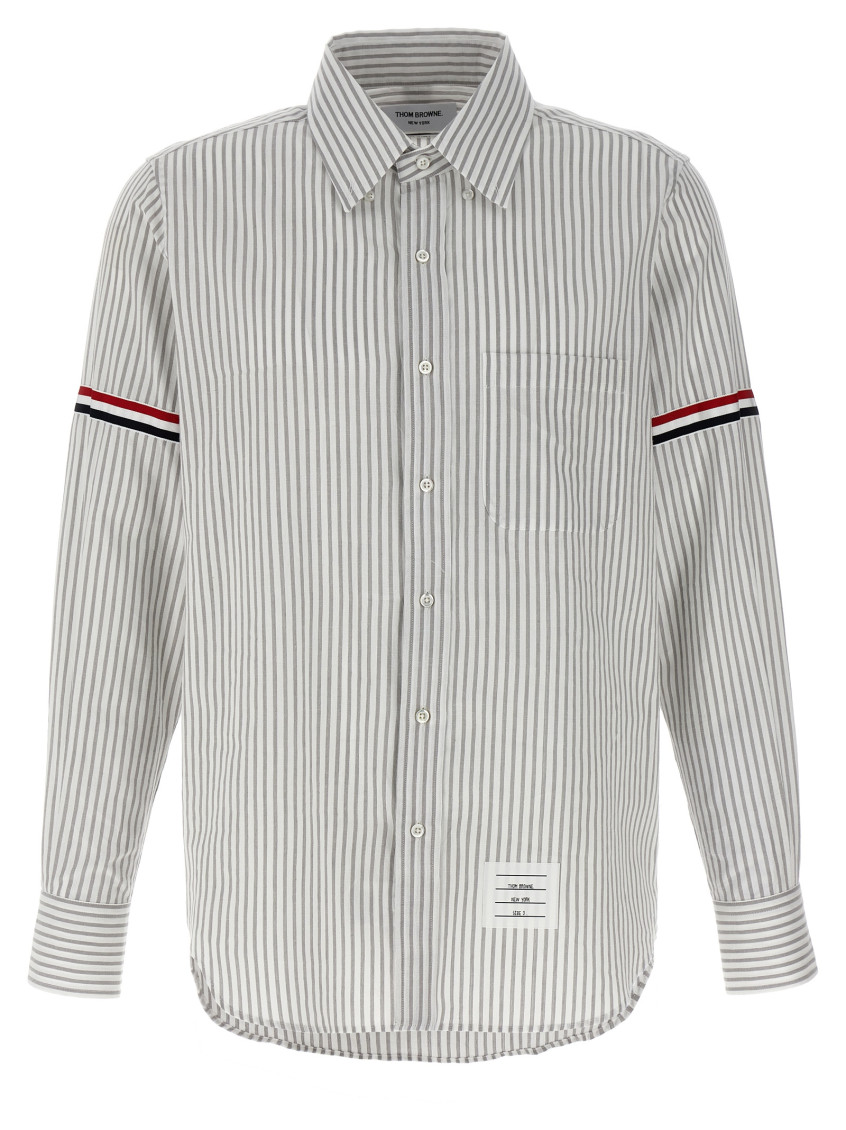 Thom Browne Grey Vertical-stripe Long-sleeve Shirt In Grey