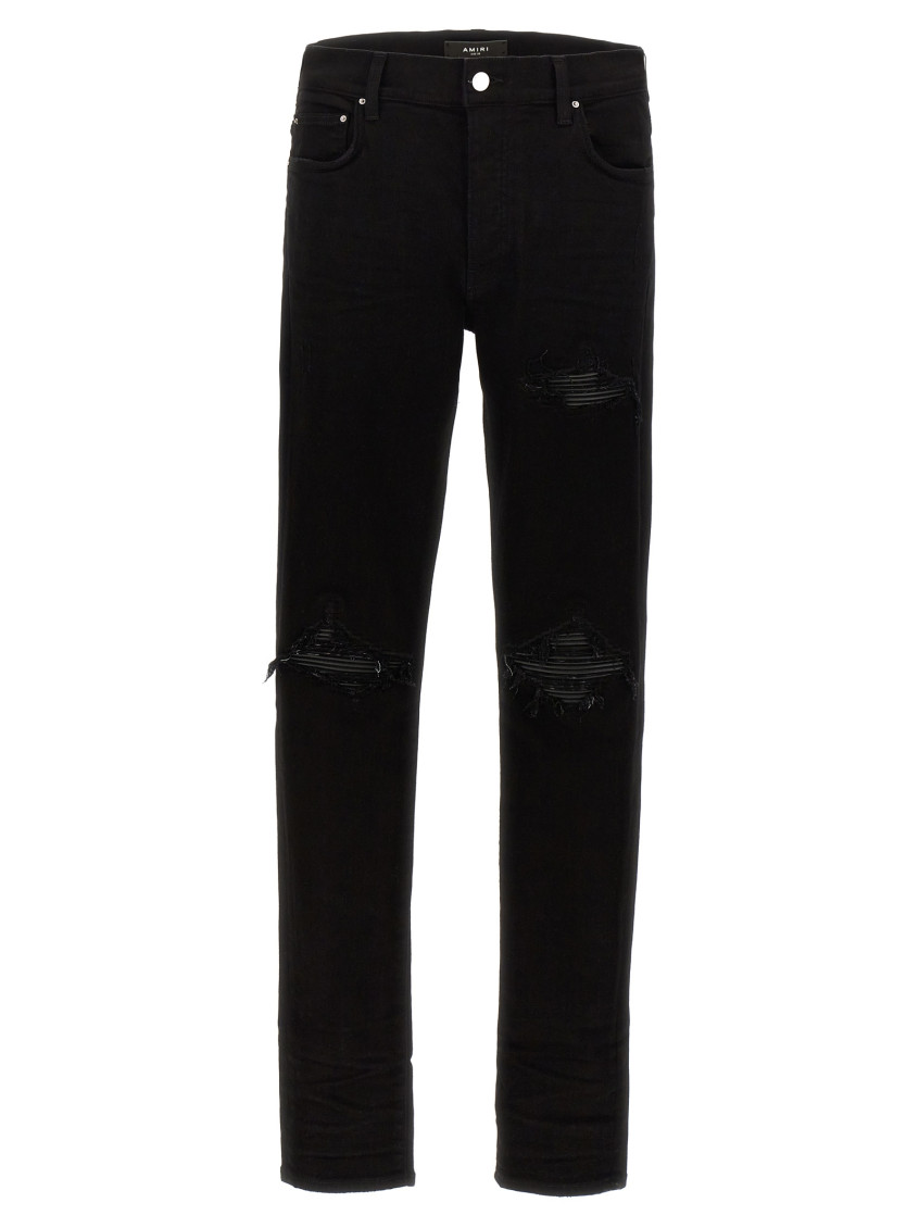 Amiri Slim Fit Distressed Trousers With Rivet Detailing In Black