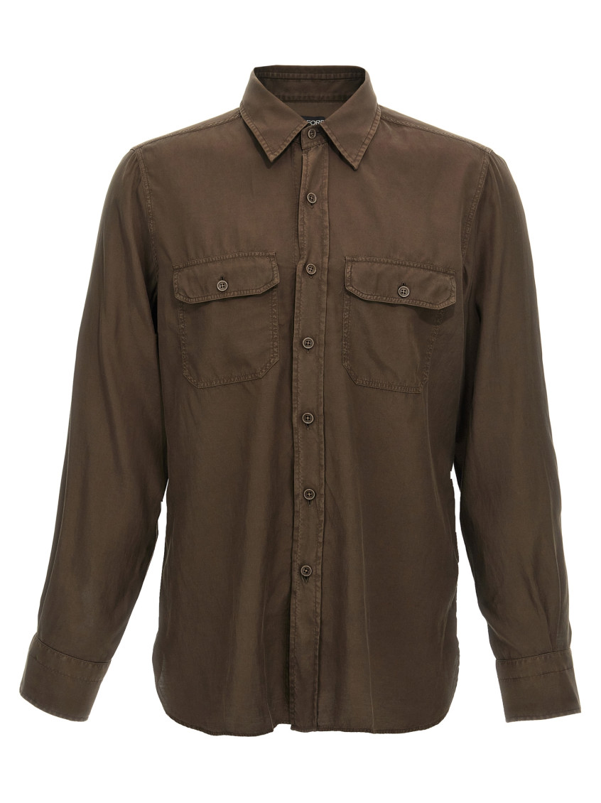 Shop Tom Ford Brown Twill Shirt