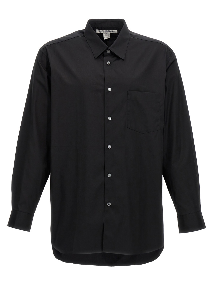 Comme Des Garçons Collared Shirt With Curved Hem And Pocket In Black